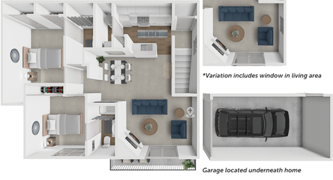 Floor plan for 2 beds, 2 baths, 1040 sqft