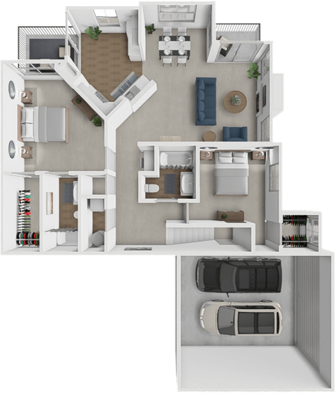 Floor plan for 2 beds, 2 baths, 1247 sqft