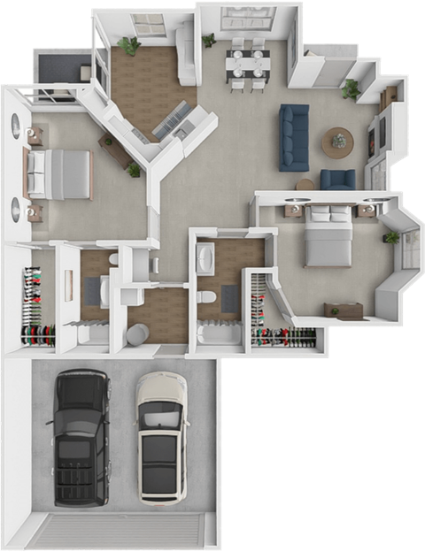 Floor plan for 2 beds, 2 baths, 1247 sqft