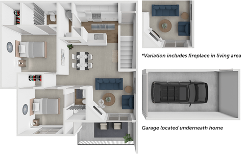 Floor plan for 2 beds, 2 baths, 1021 sqft