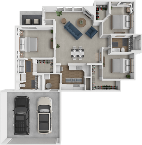 Floor plan for 3 beds, 2 baths, 1402 sqft