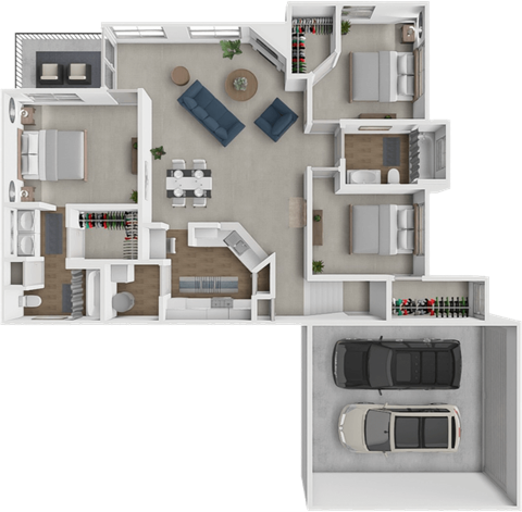 Floor plan for 3 beds, 2 baths, 1489 sqft