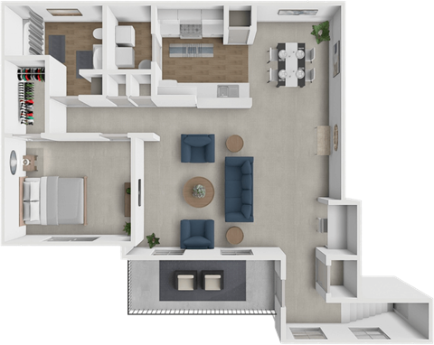Floor plan for 1 bed, 1 bath, 1056 sqft