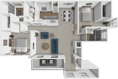 Floor plan for 2 beds, 2 baths, 1347 sqft