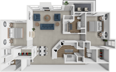 Floor plan for 2 beds, 2 baths, 1442 sqft