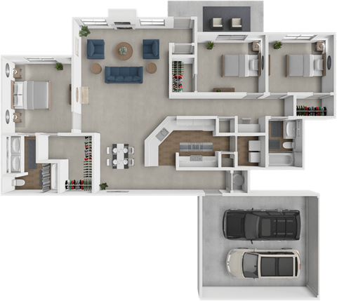 Floor plan for 3 beds, 2 baths, 1577 sqft