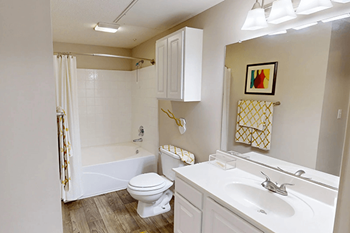 Well-lit bathroom vanities with shaker cabinetry