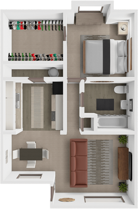 Floor plan for 1 bed, 1 bath, 720 sqft
