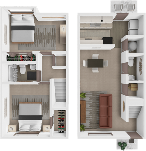 Floor plan for 2 beds, 1.5 baths, 950 sqft