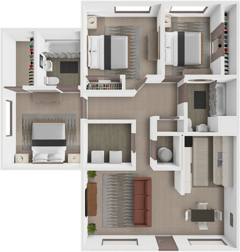 Floor plan for 3 beds, 2 baths, 1080 sqft