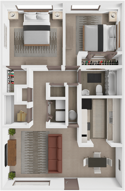 Floor plan for 2 beds, 1 bath, 920 sqft