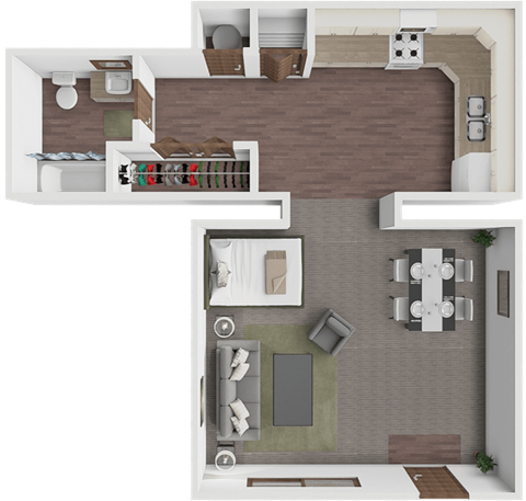Floor plan for studio, 1 bath, 500 sqft