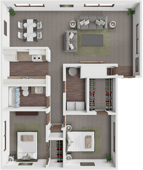 Floor plan for 2 beds, 1 bath, 1050 sqft