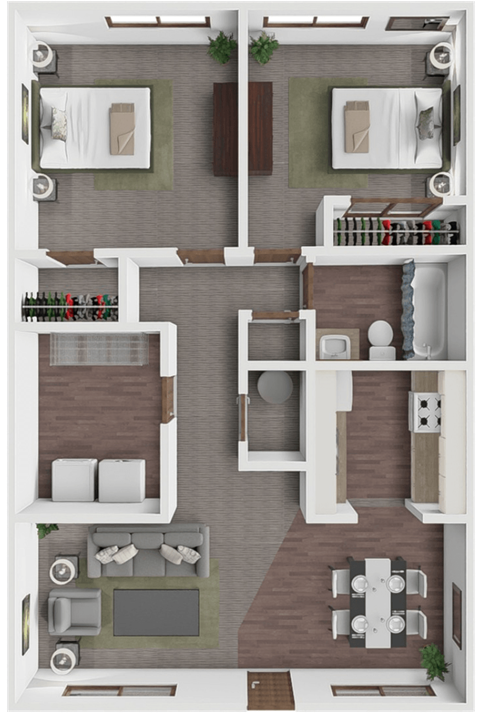 Floor plan for 2 beds, 1 bath, 900 sqft