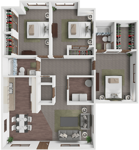 Floor plan for 3 beds, 2 baths, 1150 sqft
