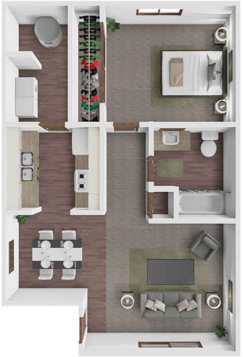 Floor plan for 1 bed, 1 bath, 720 sqft