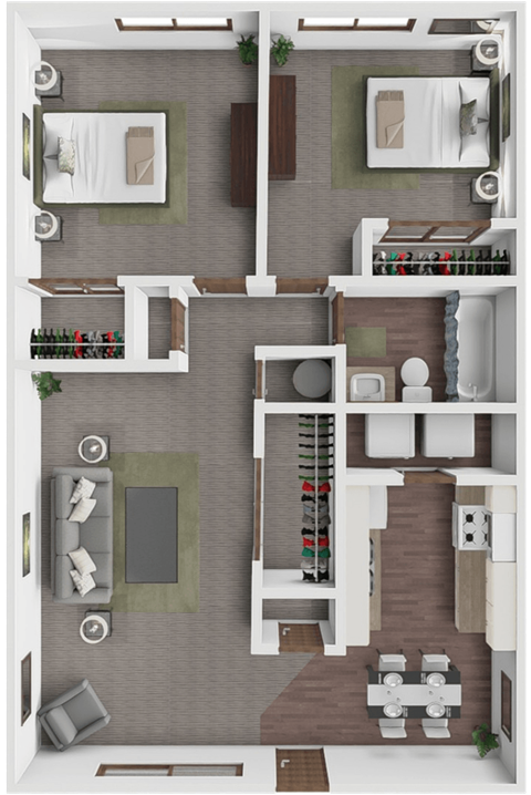 Floor plan for 2 beds, 1 bath, 900 sqft