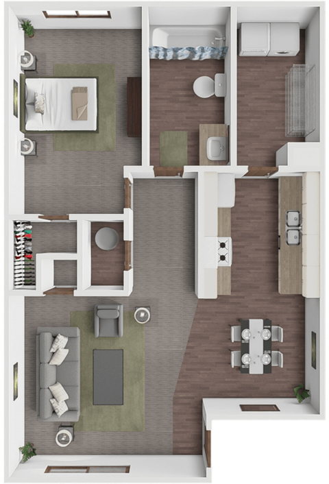Floor plan for 1 bed, 1 bath, 680 sqft