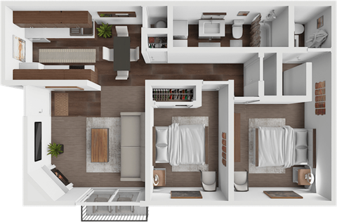 Floor plan for 2 beds, 1.5 baths, 890 sqft