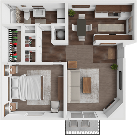 Floor plan for 1 bed, 1 bath, 680 sqft
