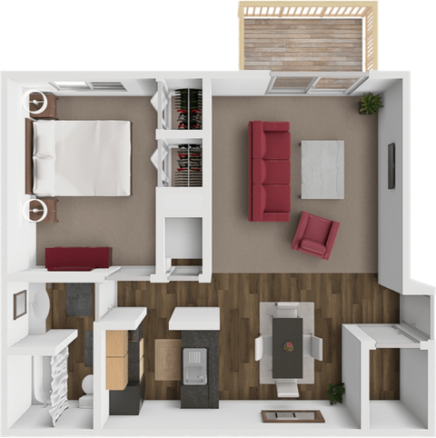Floor plan for 1 bed, 1 bath, 700 sqft