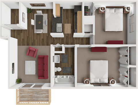 Floor plan for 2 beds, 1 bath, 1000 sqft