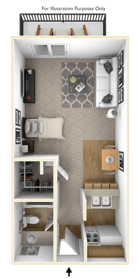 Floor plan for studio, 1 bath, 420 sqft