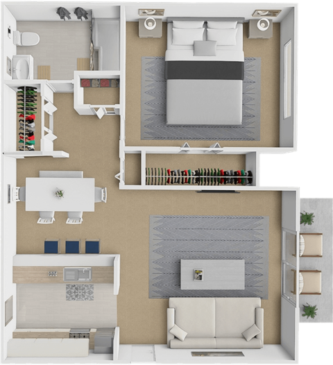 Floor plan for 1 bed, 1 bath, 602 sqft
