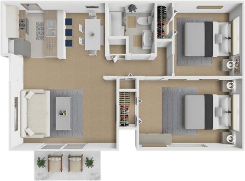 Floor plan for 2 beds, 1 bath, 800 sqft