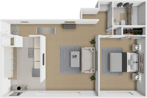 Floor plan for 1 bed, 1 bath, 630 sqft