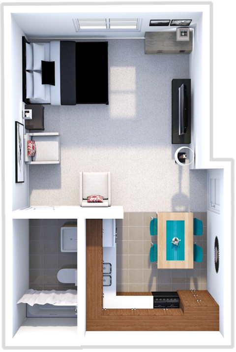 Floor plan for studio, 1 bath, 550 sqft