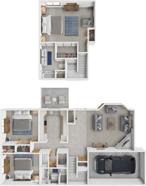 Floor plan for 3 beds, 2 baths, 1485 sqft
