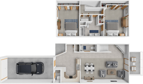 Floor plan for 2 beds, 1.5 baths, 1248 sqft