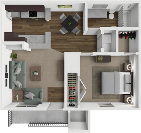 Floor plan for 1 bed, 1 bath, 615 sqft