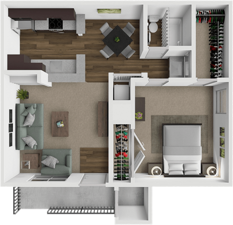 Floor plan for 1 bed, 1 bath, 585 sqft
