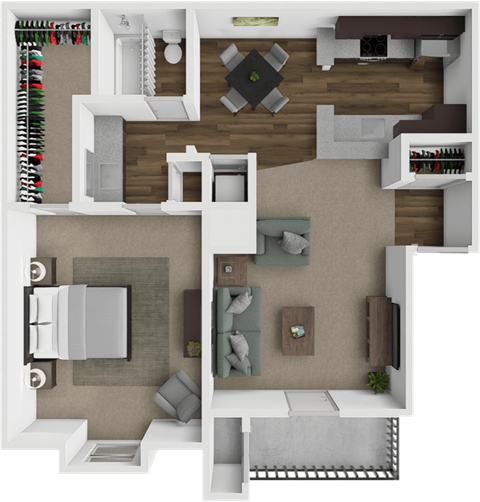 Floor plan for 1 bed, 1 bath, 672 sqft