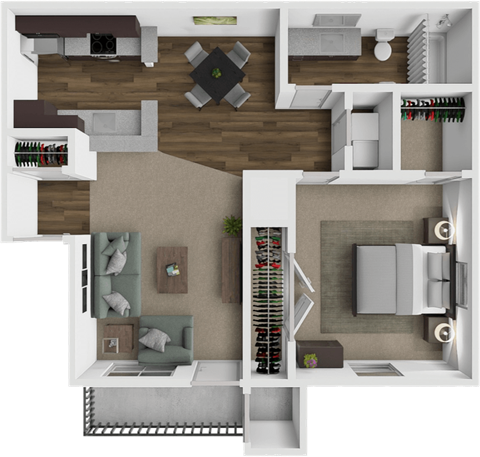 Floor plan for 1 bed, 1 bath, 685 sqft
