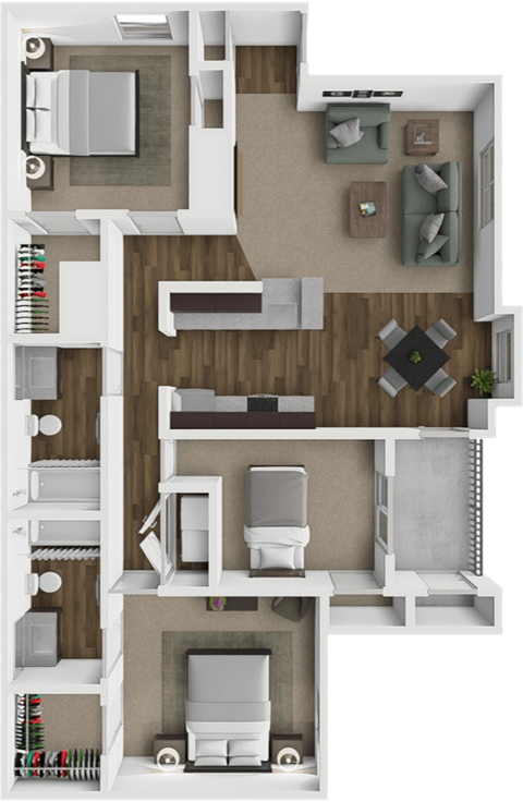 Floor plan for 3 beds, 2 baths, 1140 sqft