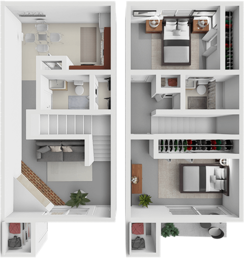 Floor plan for 2 beds, 1.5 baths, 1080 sqft