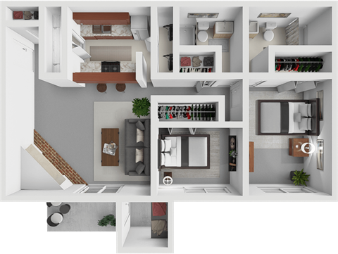 Floor plan for 2 beds, 2 baths, 1030 sqft