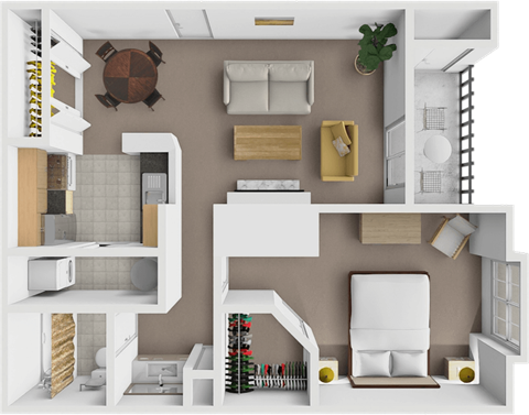 Floor plan for 1 bed, 1 bath, 598 sqft