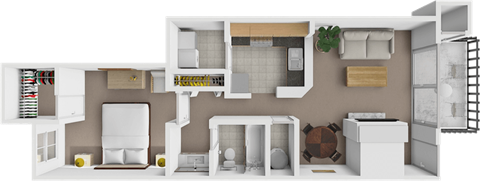 Floor plan for 1 bed, 1 bath, 663 sqft