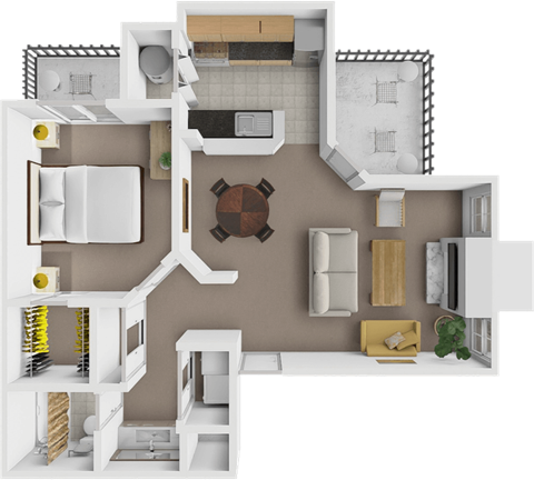 Floor plan for 1 bed, 1 bath, 710 sqft