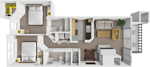 Floor plan for 2 beds, 2 baths, 868 sqft