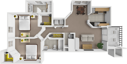 Floor plan for 2 beds, 2 baths, 962 sqft