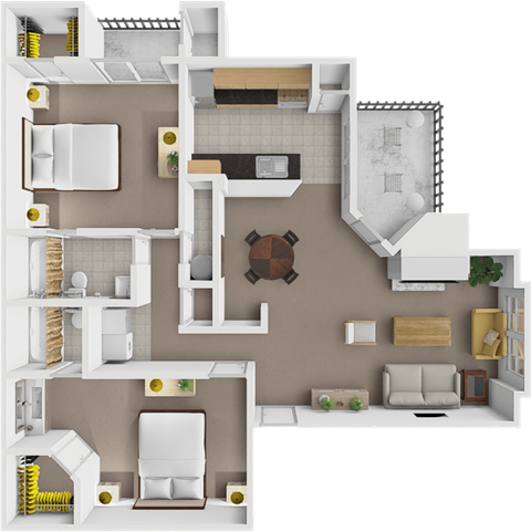 Floor plan for 2 beds, 2 baths, 1000 sqft