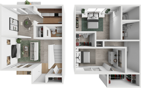 Floor plan for 2 beds, 2.5 baths, 1176 sqft
