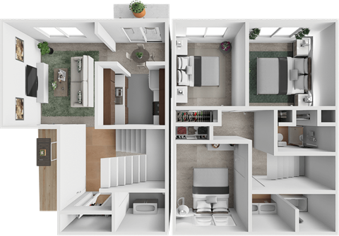 Floor plan for 3 beds, 2.5 baths, 1388 sqft