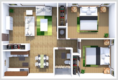Floor plan for 2 beds, 1 bath, 720 sqft