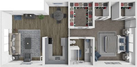 Floor plan for 1 bed, 1 bath, 750 sqft